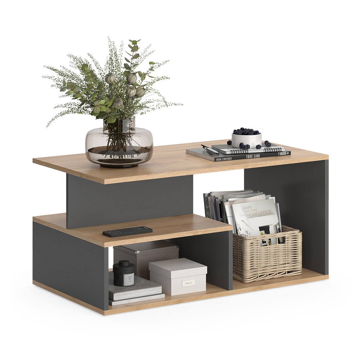 COUCHTISCH Hasso Goldkraft Eiche/Anthrazit 90 x 49.4 cm - Anthrazit/Eiche Wotan, Holzwerkstoff (49.4/90/43.8cm) - Vicco