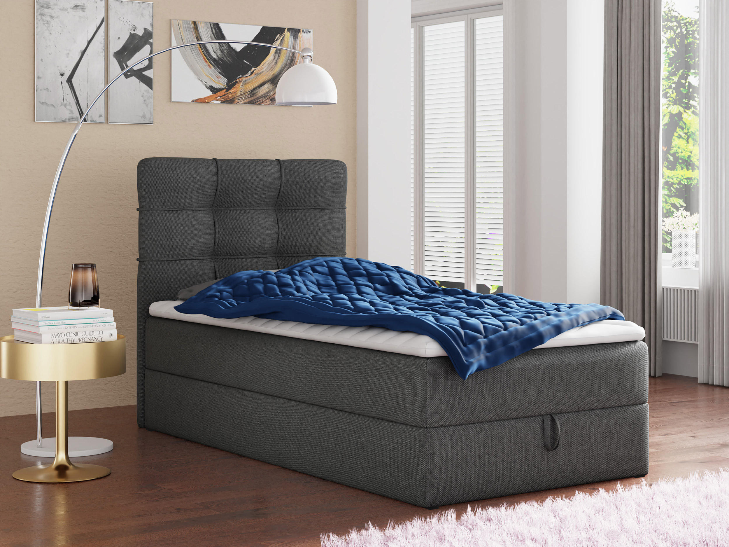 BOXBETT Best Mini - 100x200 - dunkelgrau (Inari 94, Webstoff) - Dunkelgrau/Schwarz, Holz/Holzwerkstoff (100/200cm) - Sofnet