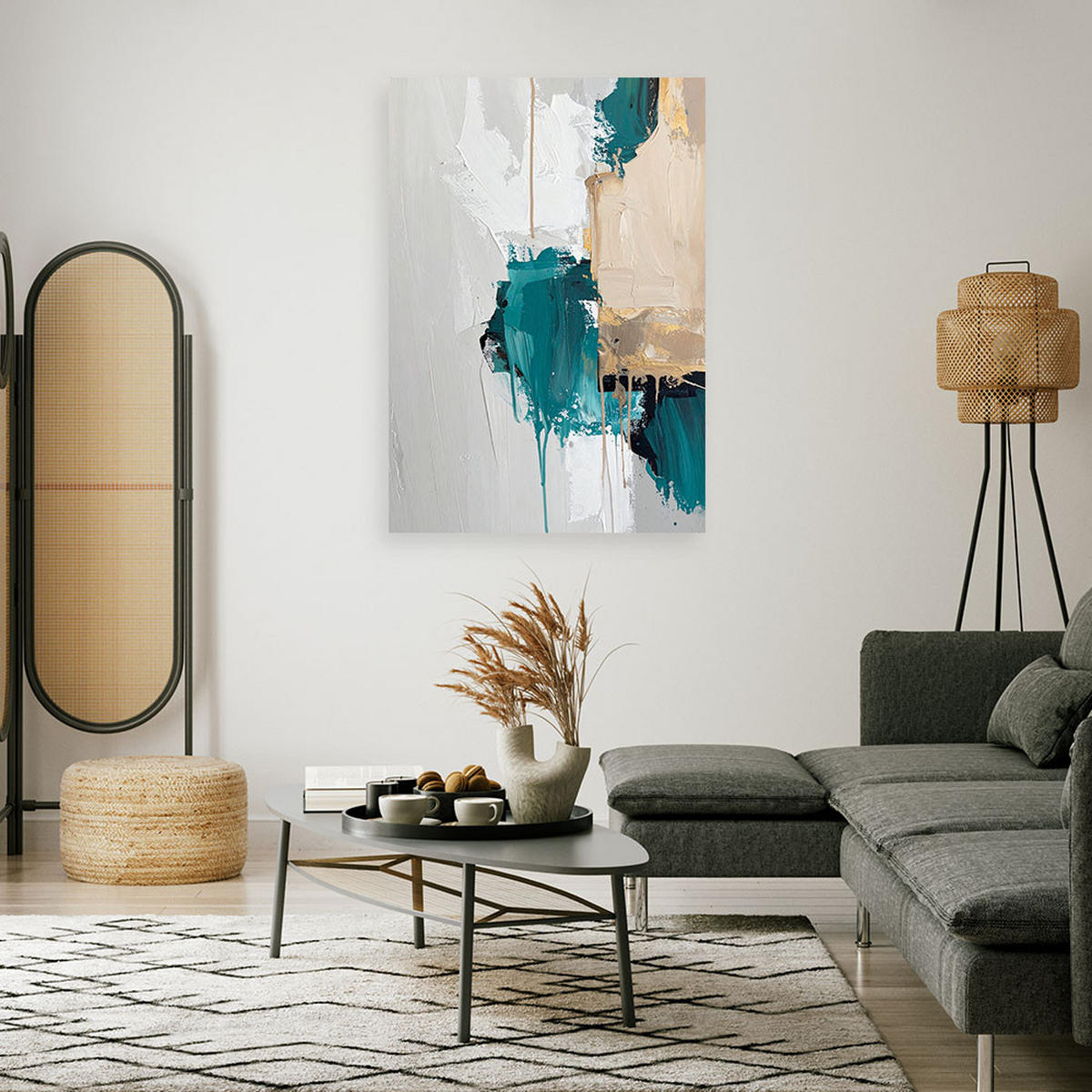 LEINWANDBILD, Türkis graue Abstrakt - Blau, Textil (70/100cm) - Feeby