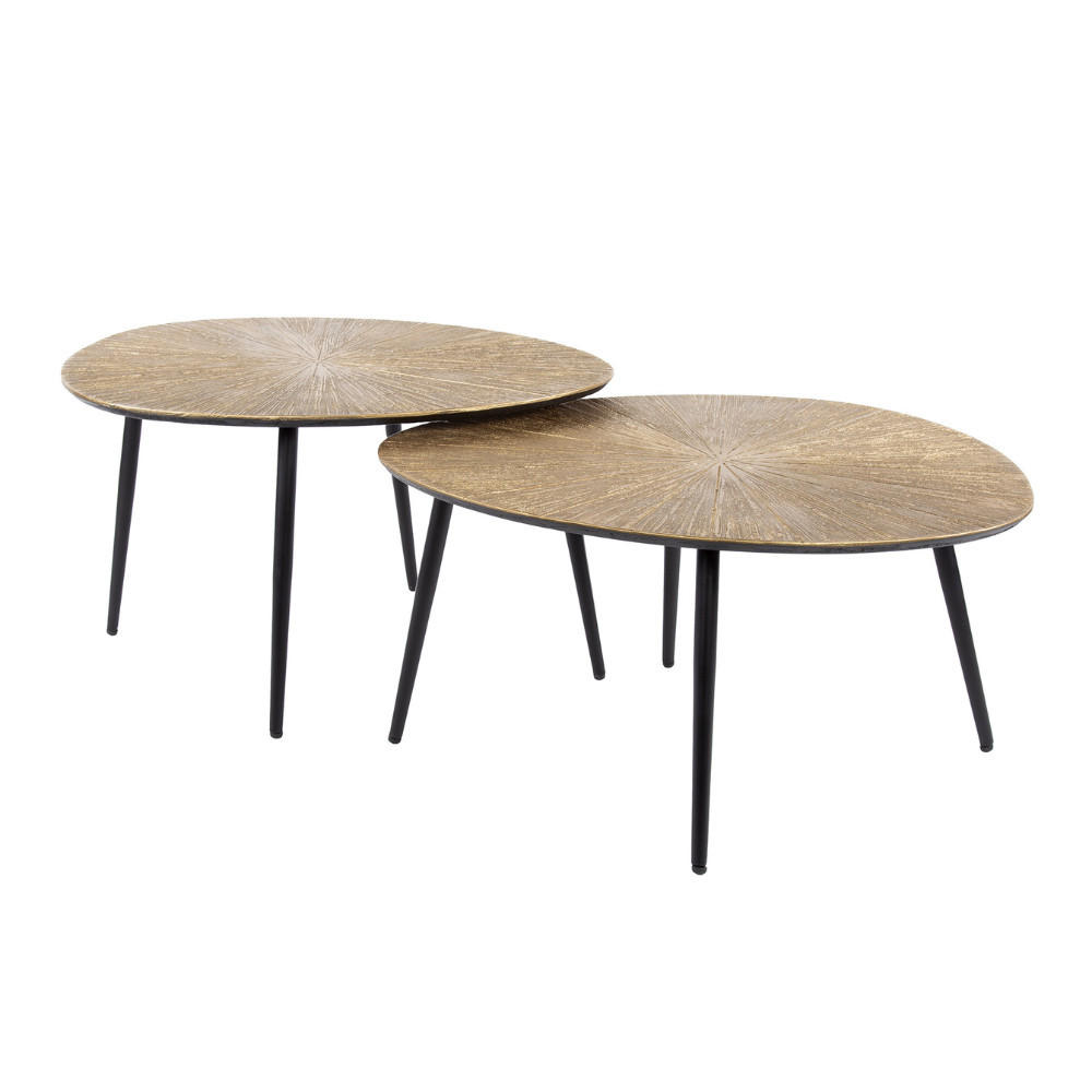 COUCHTISCH-SET SILVIO RAGGIO Organische Satztische mit Strahlenmuster in Antikgold - Goldfarben, Holz (56/71/40cm) - alesvelt