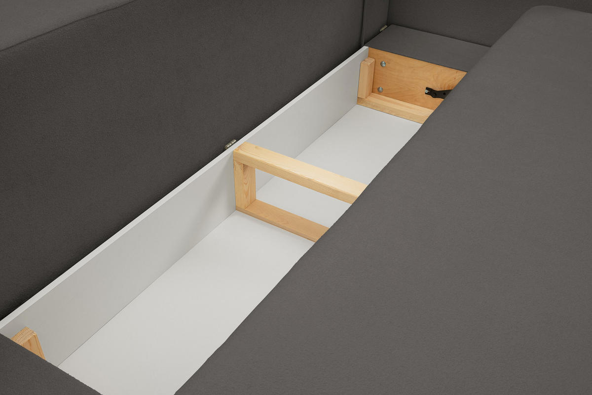 BETTSOFA AMICO Graphitfarben Bucle-Stoff mit Schlaffunktion - Graphitfarben, Holz (238/86.5/101cm) - MASSENO