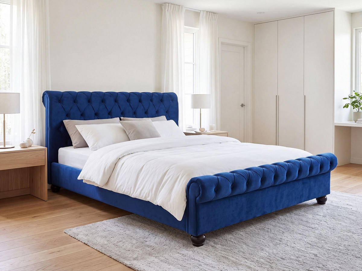 BETT 180/200 cm Marineblau Avallon - Blau, Textil (180/200cm) - Beliani