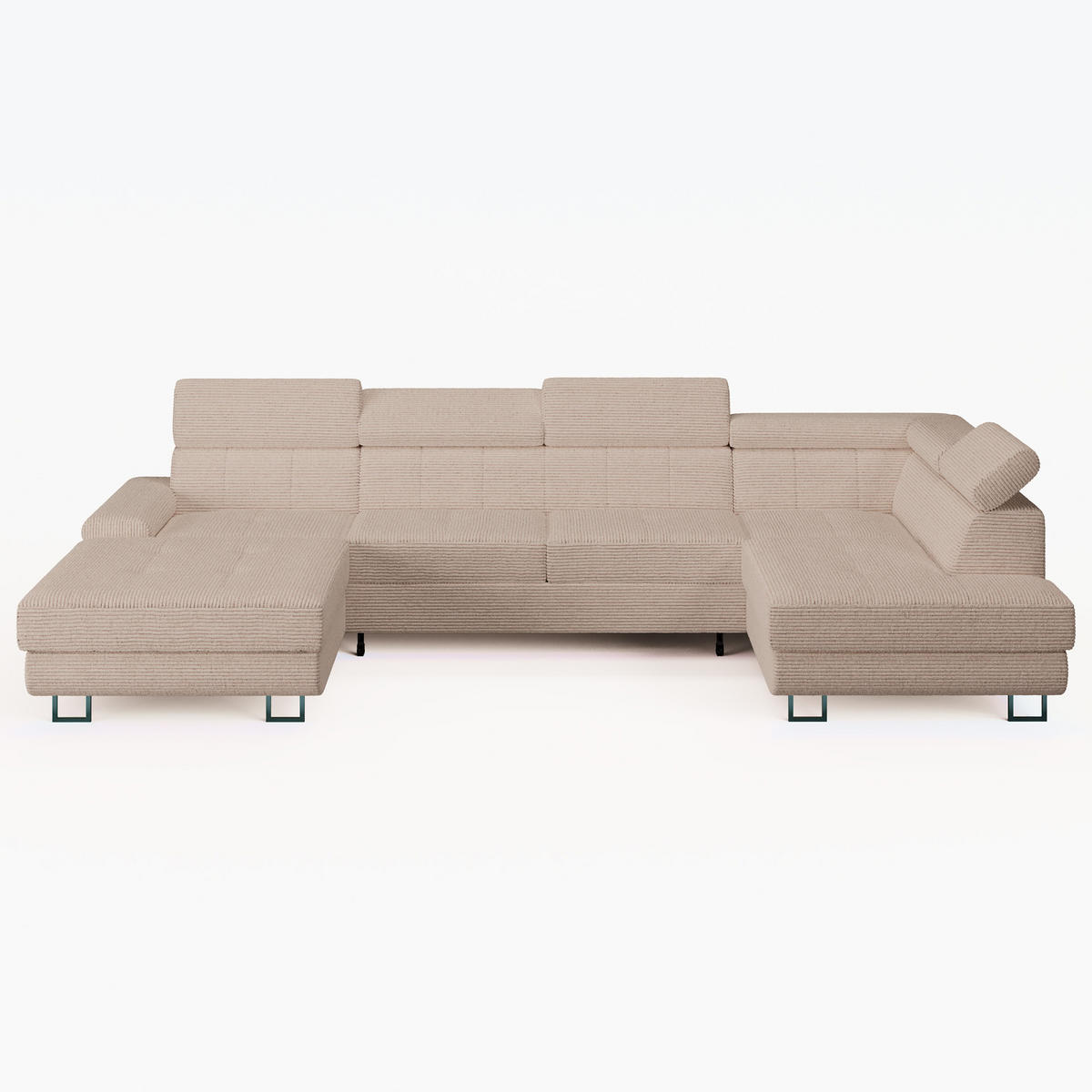 WOHNLANDSCHAFT MARRY Rechts Creme Cord-Stoff mit Schlaffunktion und zwei Bettkästen - Creme, Holz/Metall (190/90/335cm) - Barchello