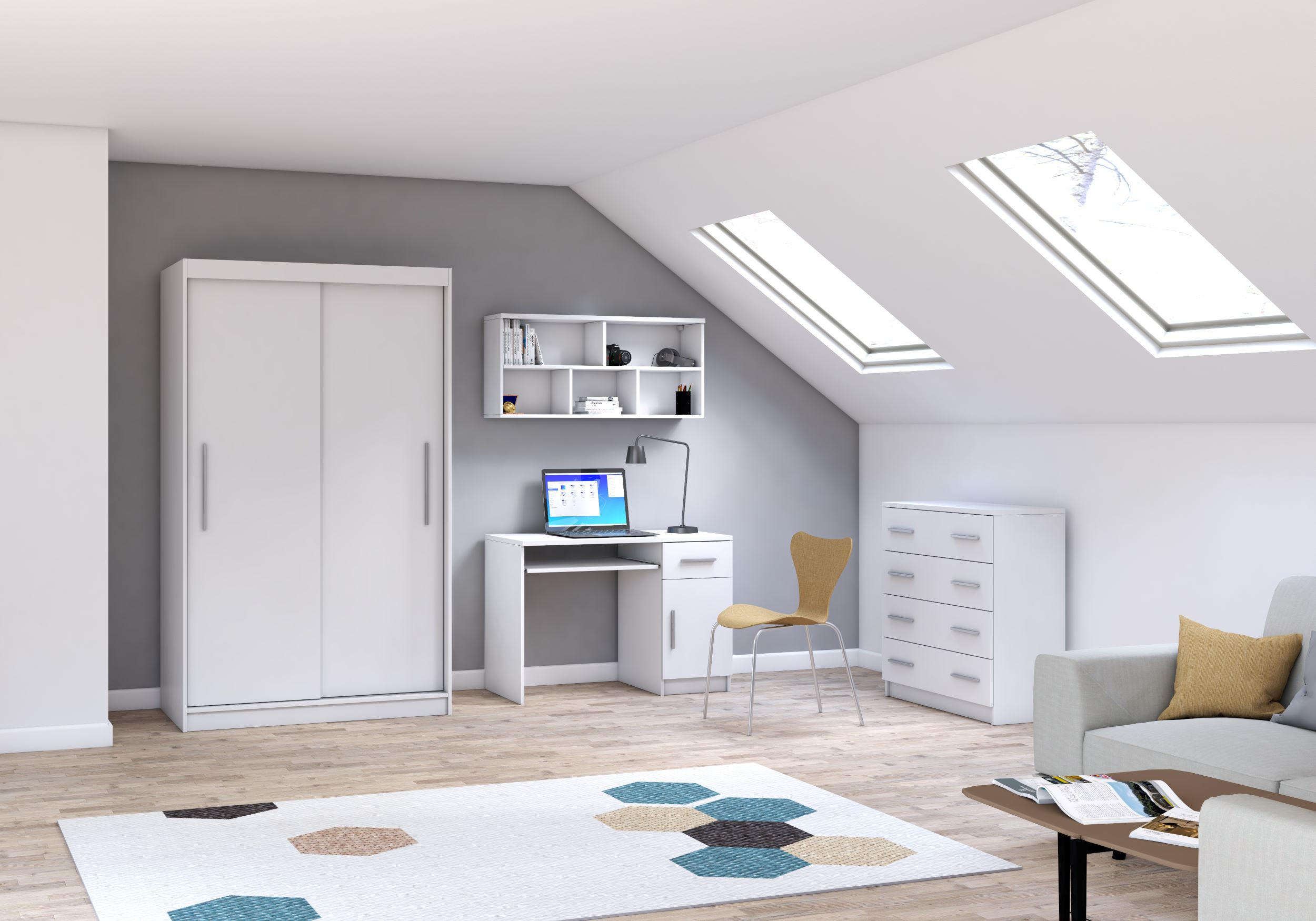 JUGENDZIMMER Tavilo in Weiß 4 teilig - Kinderzimmer Komplett Set - Schwebetürenschrank ohne Spiegel - Weiß, Holzwerkstoff (80/200/120cm)