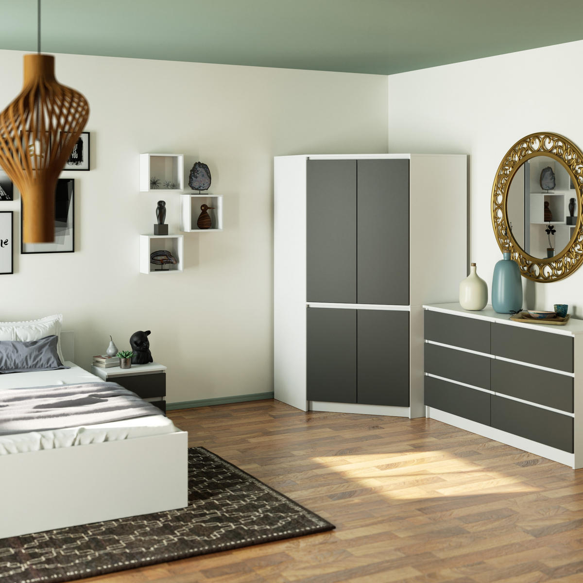 KLEIDERSCHRANK Weiß, Grau 100x50x180 cm - Weiß/Grau, Holzwerkstoff (100/180/50cm) - Akord