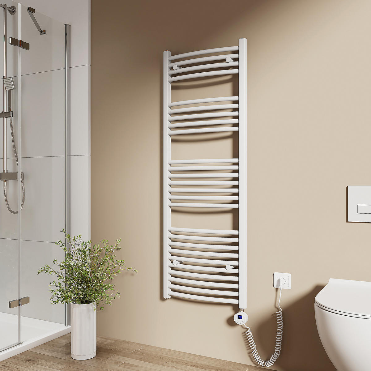 HANDTUCHHEIZKÖRPER elektrisch gebogen Weiß 140/50/5,6 cm - Weiß, Metall (50/140/5.6cm) - EMKE