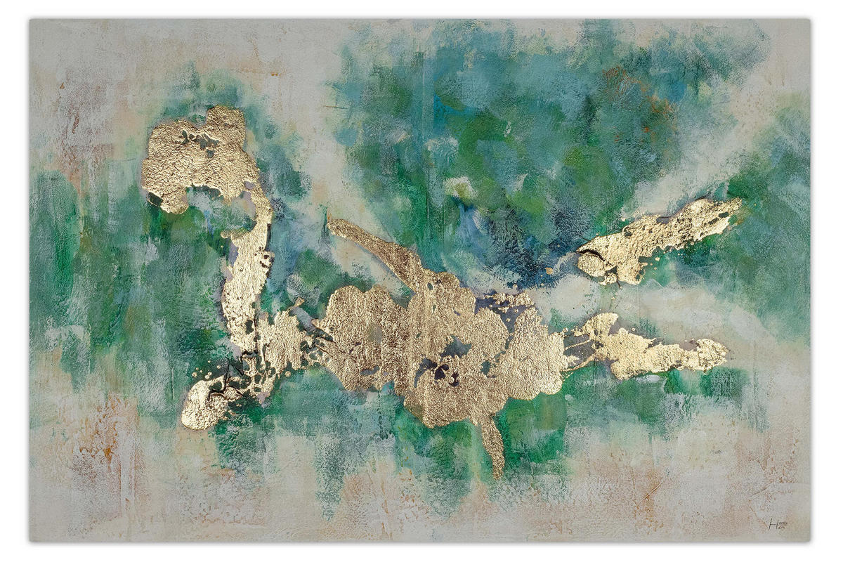 ÖLGEMÄLDE 120/80 cm - Türkis/Goldfarben, Holz/Textil (120/80cm) - KUNSTLOFT