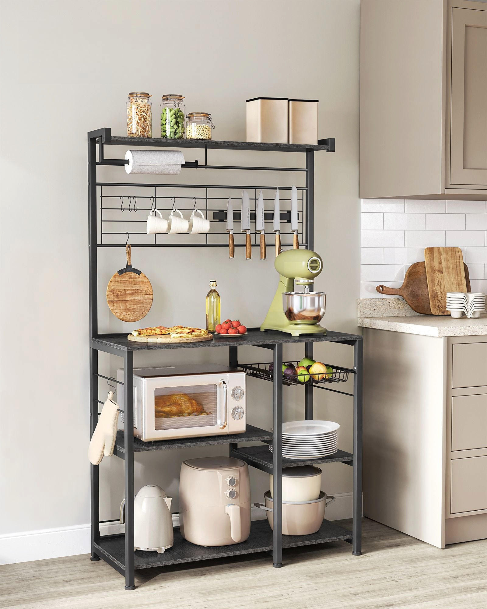 Thumbnail - Hansiro Küchenregal, Eukalyptusholz, Metall, 90x167.3x42 cm, Küchen, Küchenmöbel, Küchenregale