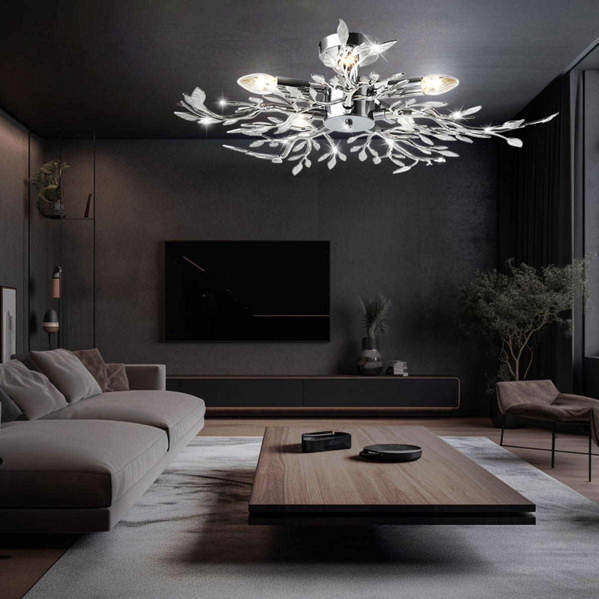 LED DECKENLEUCHTE Chrom Silber Blätter-Design - Silberfarben, Metall (71/71/16cm) - Globo Lighting