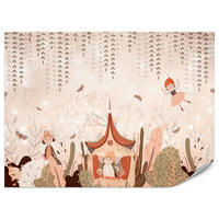 FOTOTAPETE für Kinderzimmer Feen Aquarell Wald Blumen Blätter Boho 150x105 - Beige/Orange, Papier (150/105cm) - Muralo