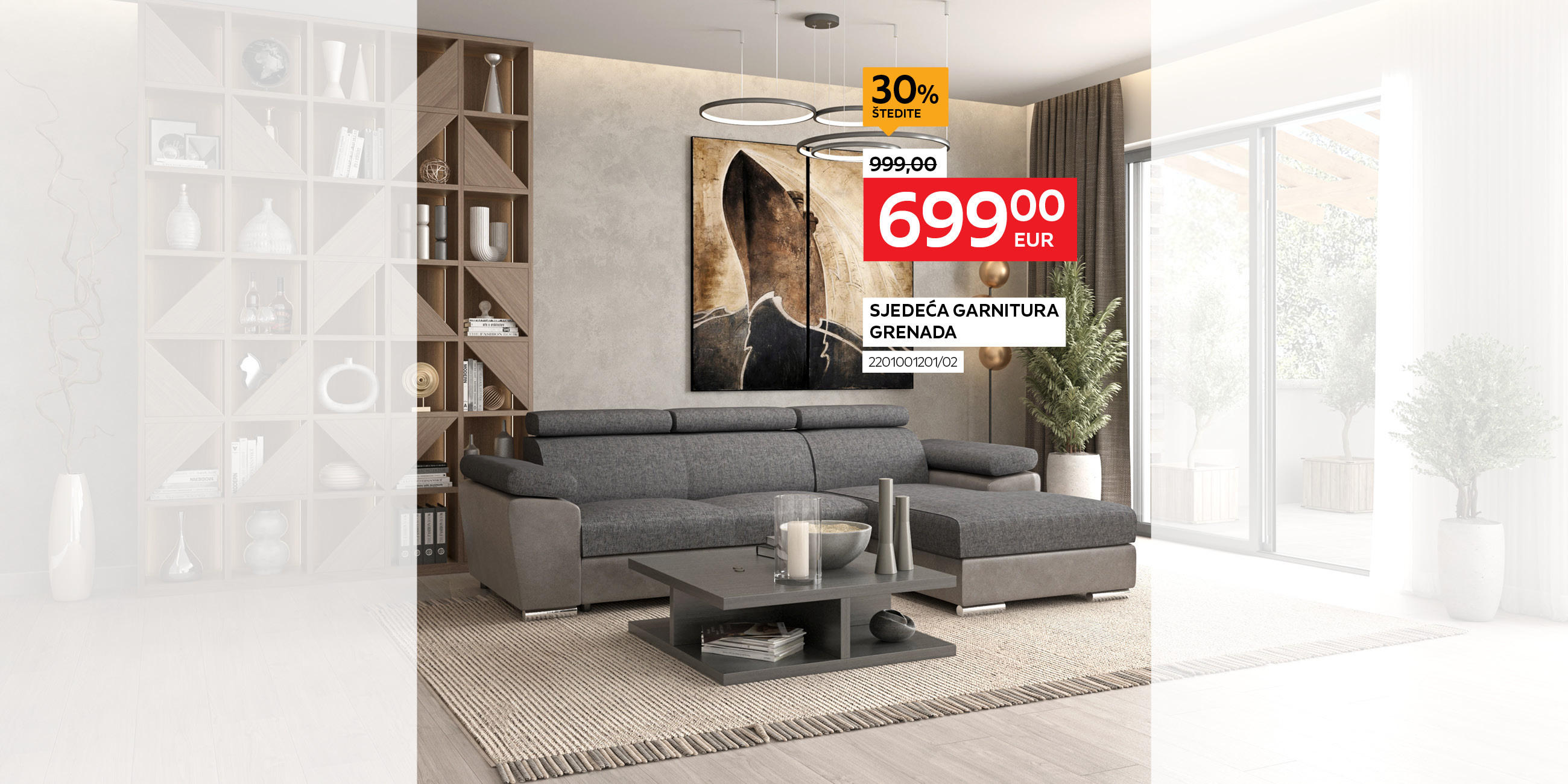 sjedeča garnitura Grenada 2201001201/02 umjesto 999,00€ nova cijena 699,00€ štedite 30%