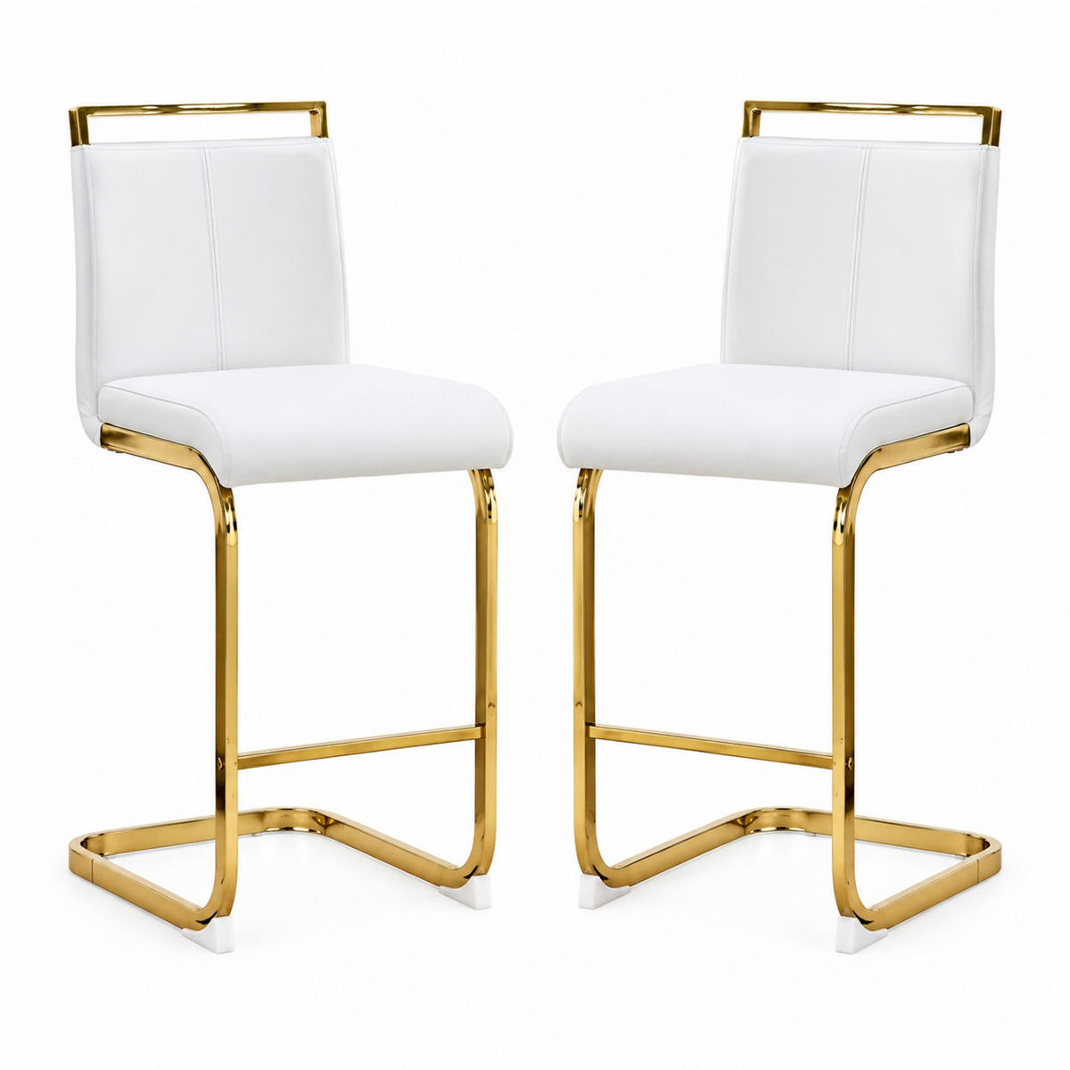 BARHOCKER 2er-Set Weiß/Gold mit Fußstütze - Weiß, Metall (46.5/96.5/39cm) - MIVRAY