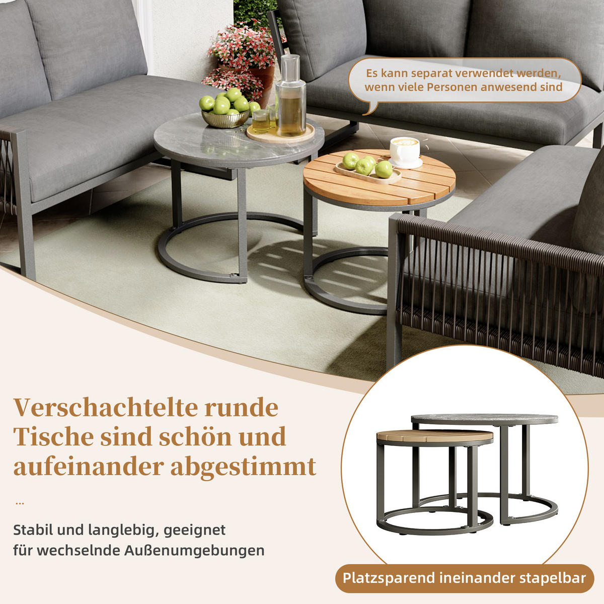 LOUNGESET 6-7 Personen Grau Mit Verstellbaren Füßen - Grau, Metall - FLIEKS