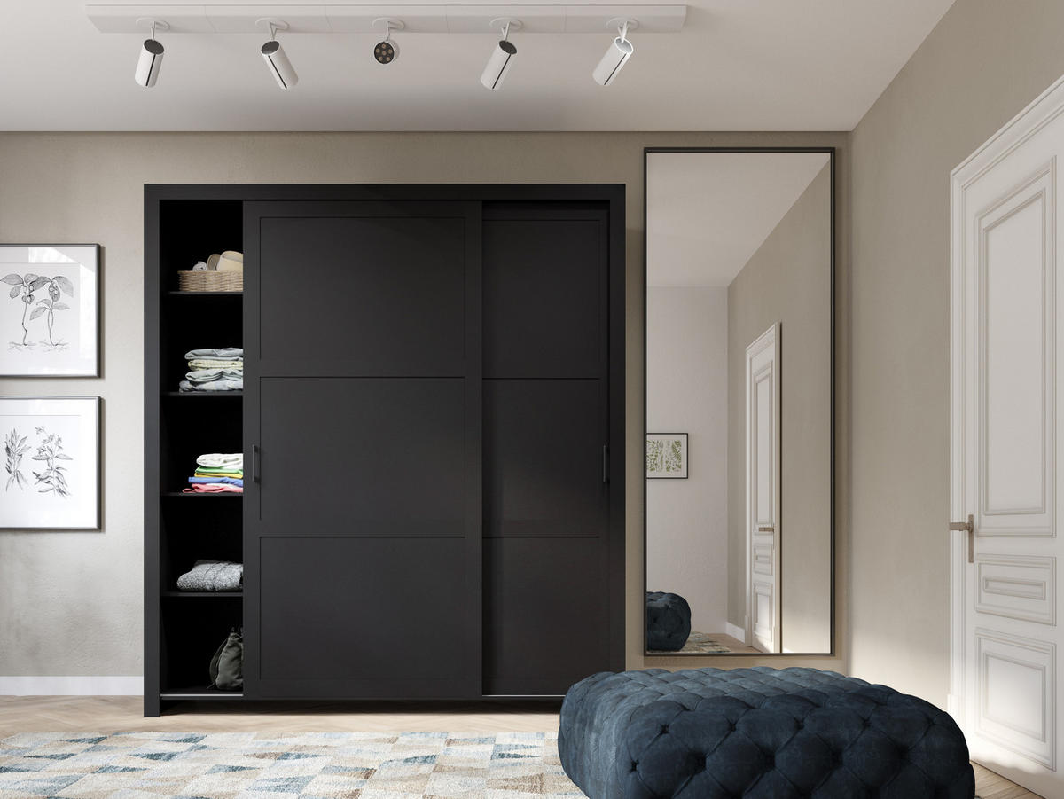 SCHIEBETÜRENSCHRANK - Kleiderschrank Sahara - 185 - Schwarz - Schwarz, Holzwerkstoff (185/206/60cm) - Möblo