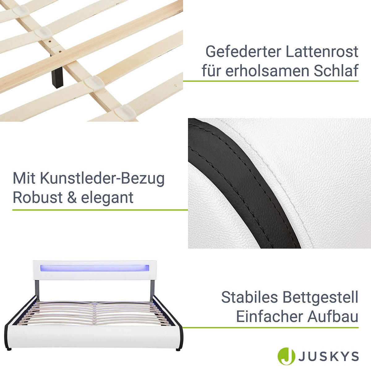 POLSTERBETT Sevilla weiß 180x200 cm - Weiß, Holz (180/200cm) - Juskys