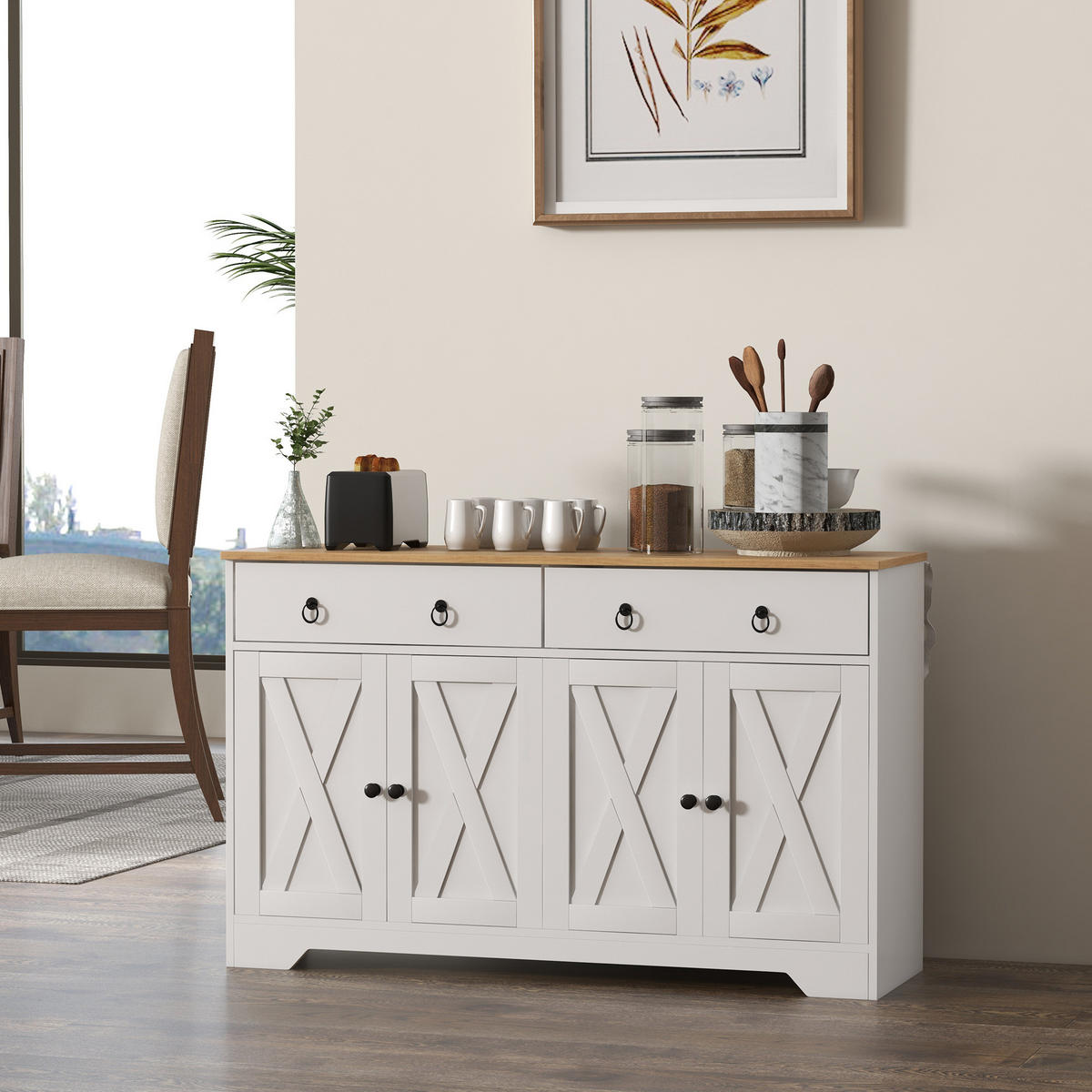 SIDEBOARD Weiß, 2 Türen, 2 Schubladen, 121/37/75 cm - Weiß, Holz (121/75/37cm) - PANGIVO