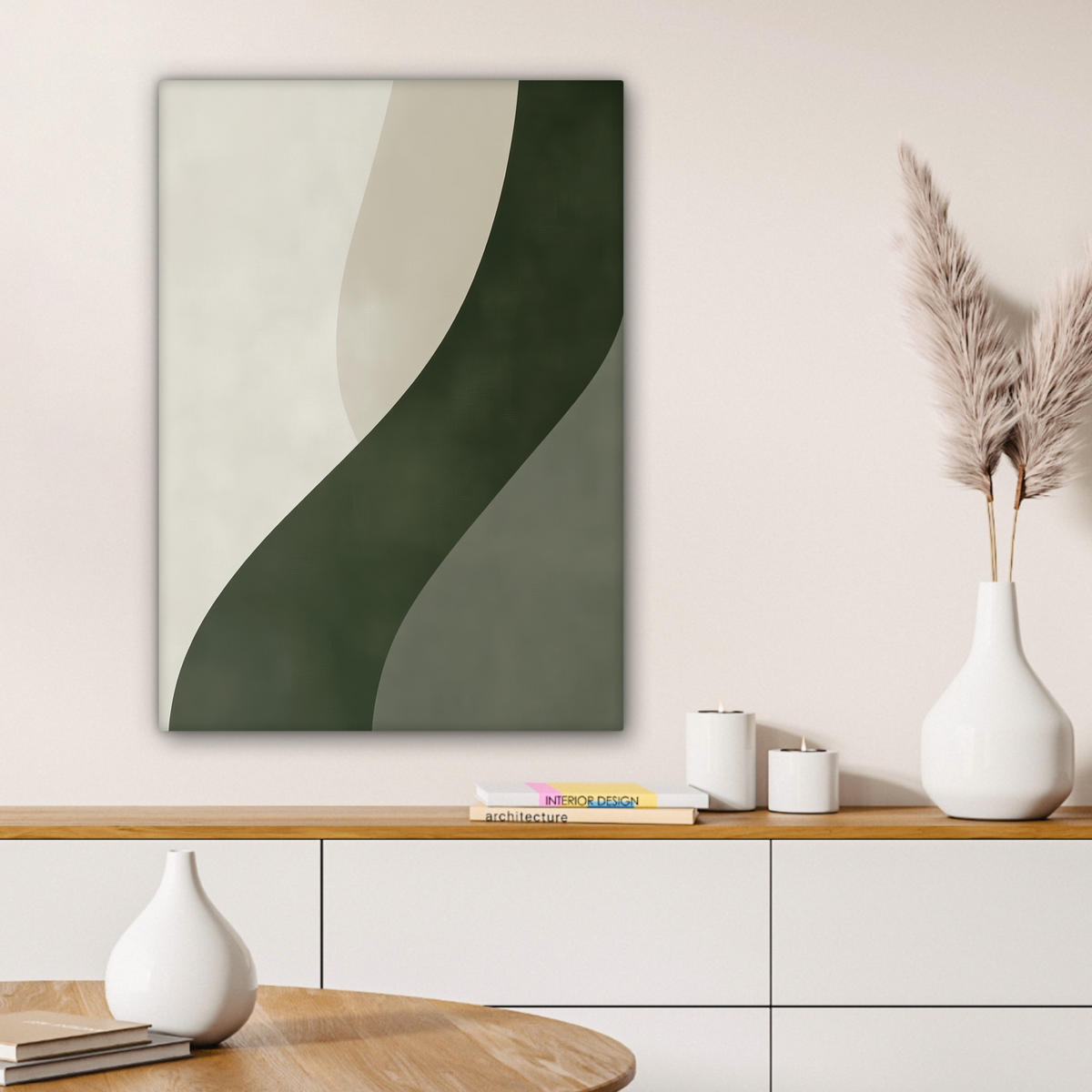 LEINWANDBILD Japandi - Grün - Abstrakt - Modern 60x80 cm - Salbeigrün, Textil (60/80cm) - MuchoWow