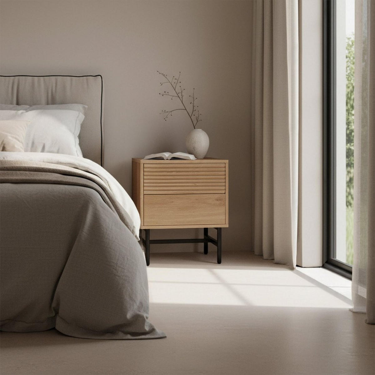 NACHTTISCH 2 SCHUBLADEN Land Natürlich 44 cm x 55 cm - Naturfarben, Holzwerkstoff (44/55/40cm) - Klast Home