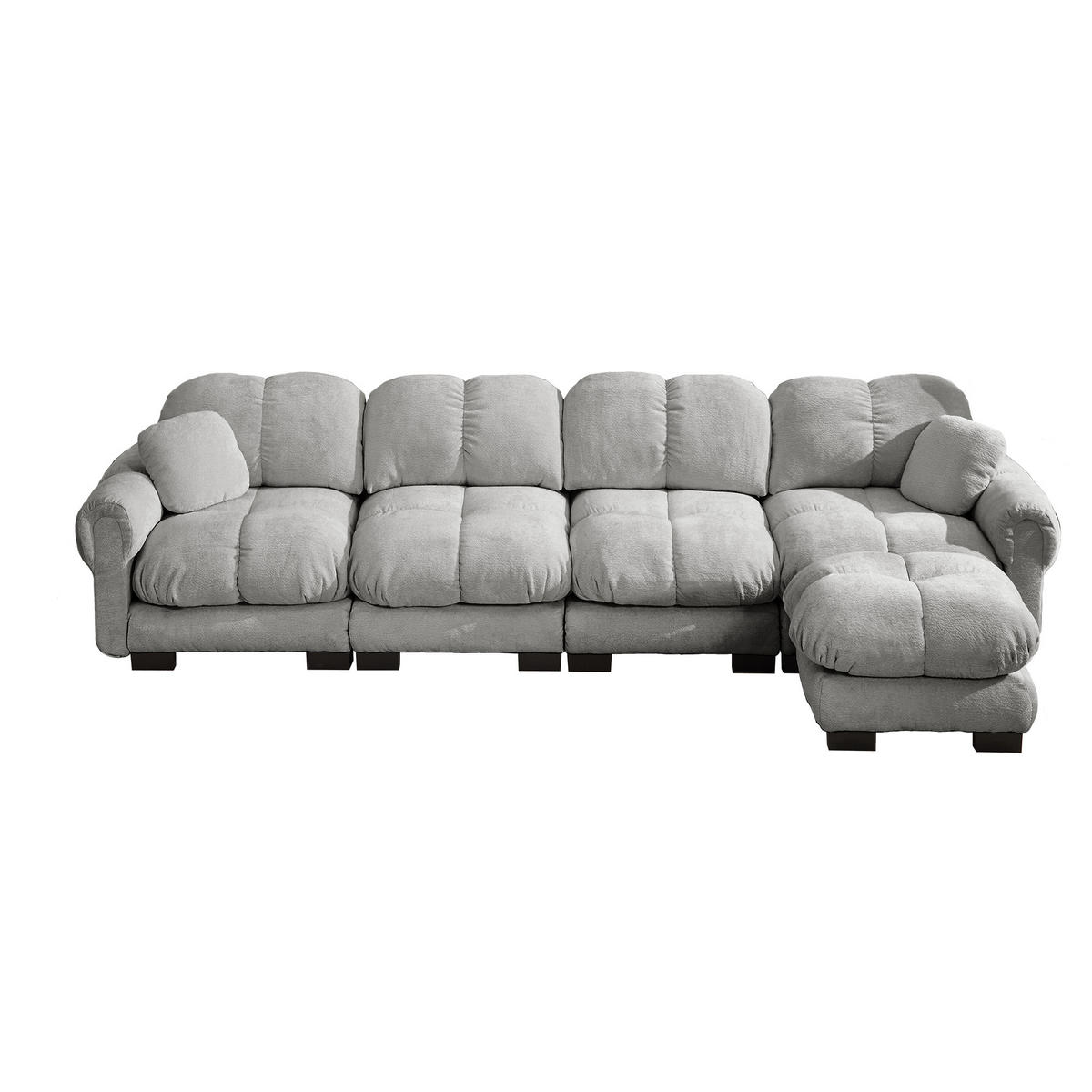 ECKSOFA DE-34384 4-Sitzer mit Steppdesign Hellgrau - Hellgrau, Textil (149/330cm) - ComfortXL