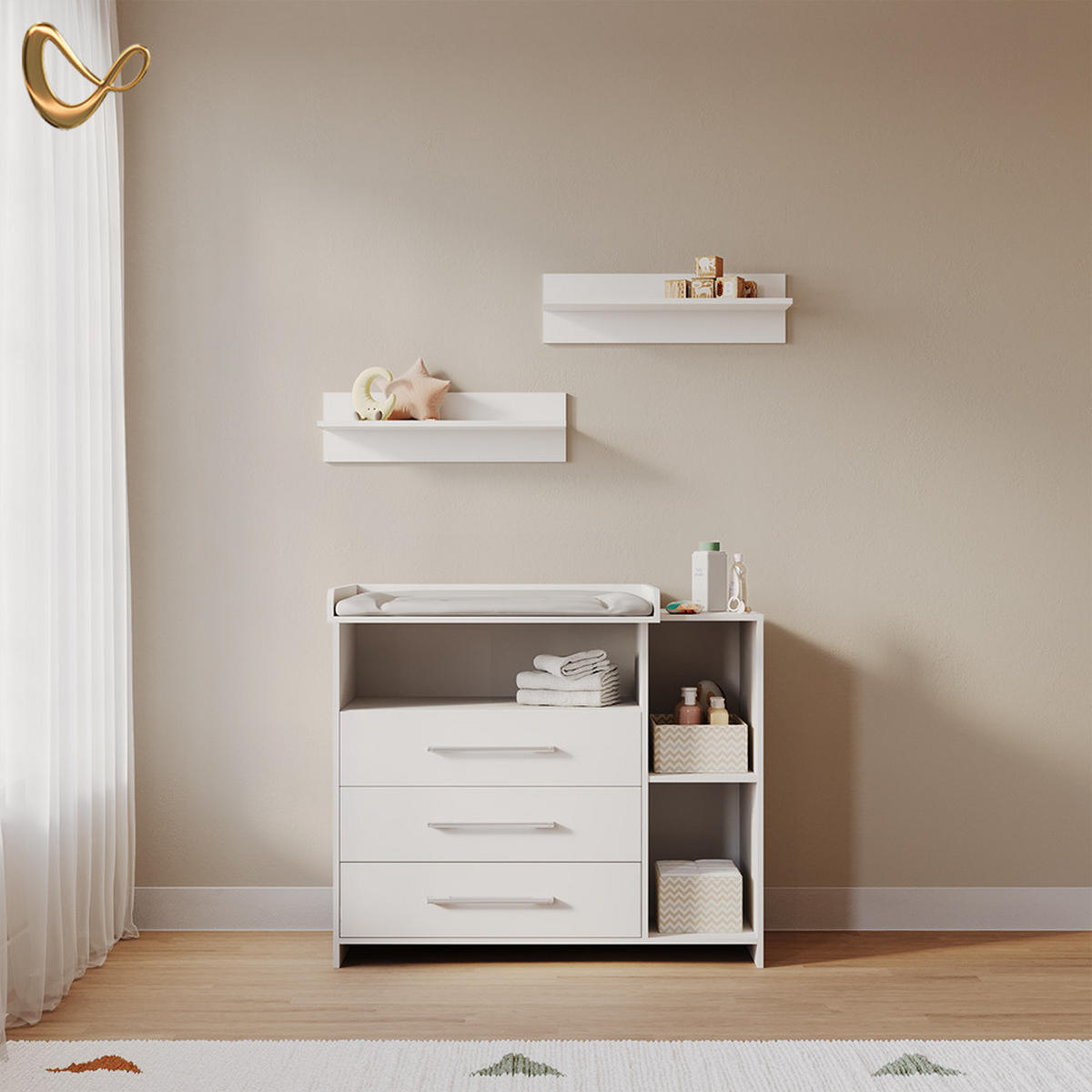 WICKELKOMMODE Torino Weiß mit Schubladen - Weiß, Holzwerkstoff (113/100/53cm) - Livinity®