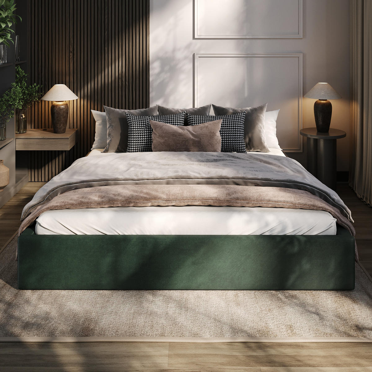 POLSTERBETT 180x200cm Bett mit Stauraum Lattenrost Flaschengrün - Dunkelgrün, Holz/Holzwerkstoff (180/200cm) - Muralo