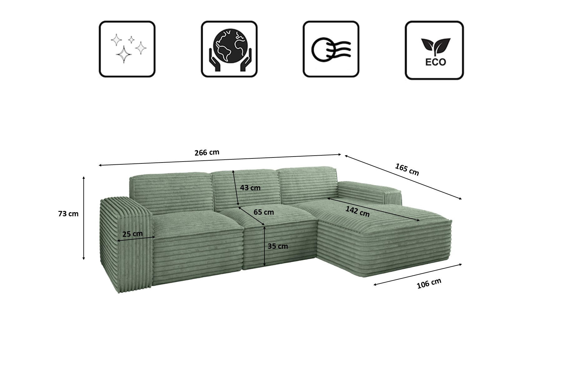 Thumbnail - Kaiser Möbel Ecksofa, Olivgrün, Textil, 4-Sitzer, einzeln stellbar, L-Form, Ottomane links, Ottomane rechts,L-Form, 266x...