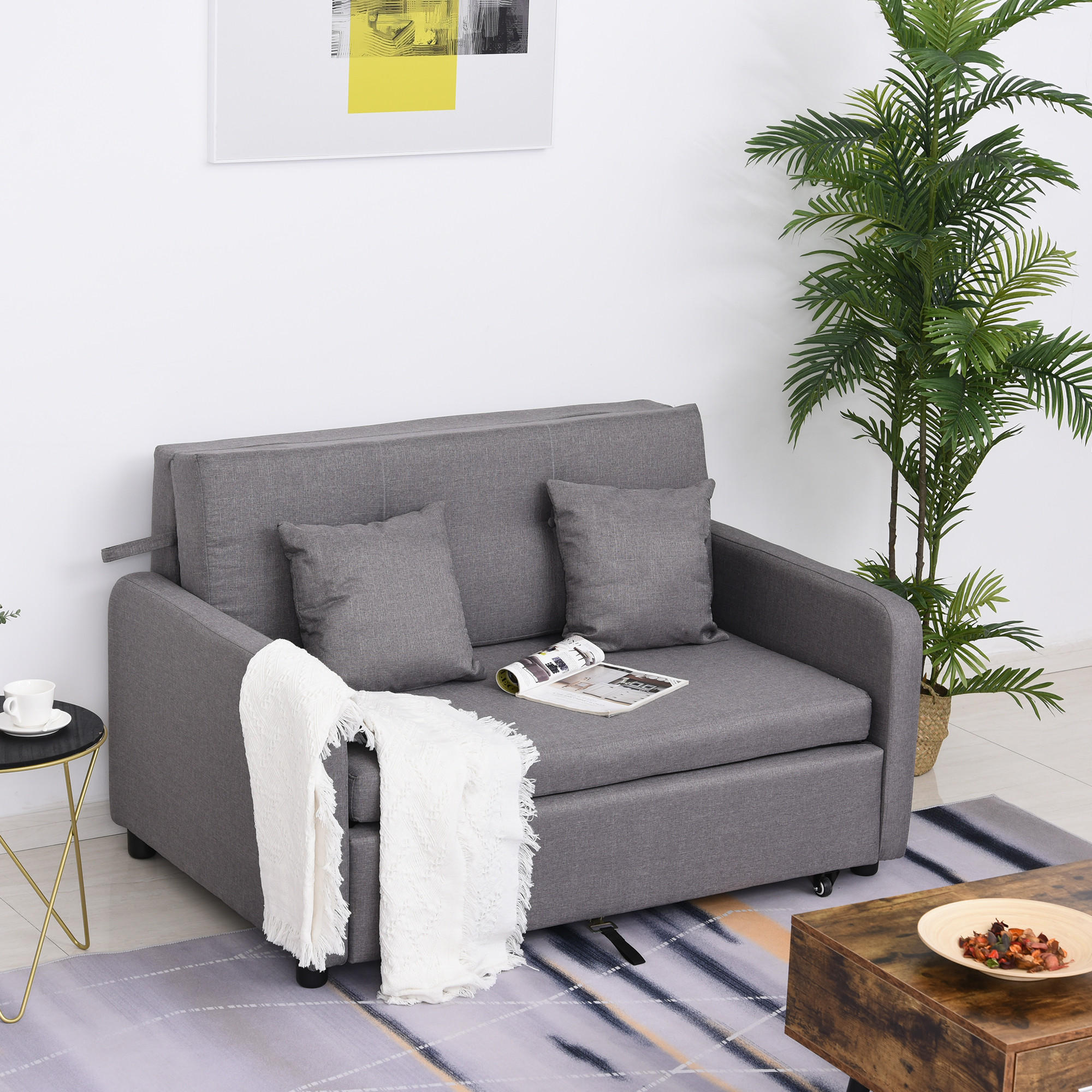 SCHLAFSOFA mit Stauraum, Grau - Grau, Textil (136/84/92cm) - HOMCOM