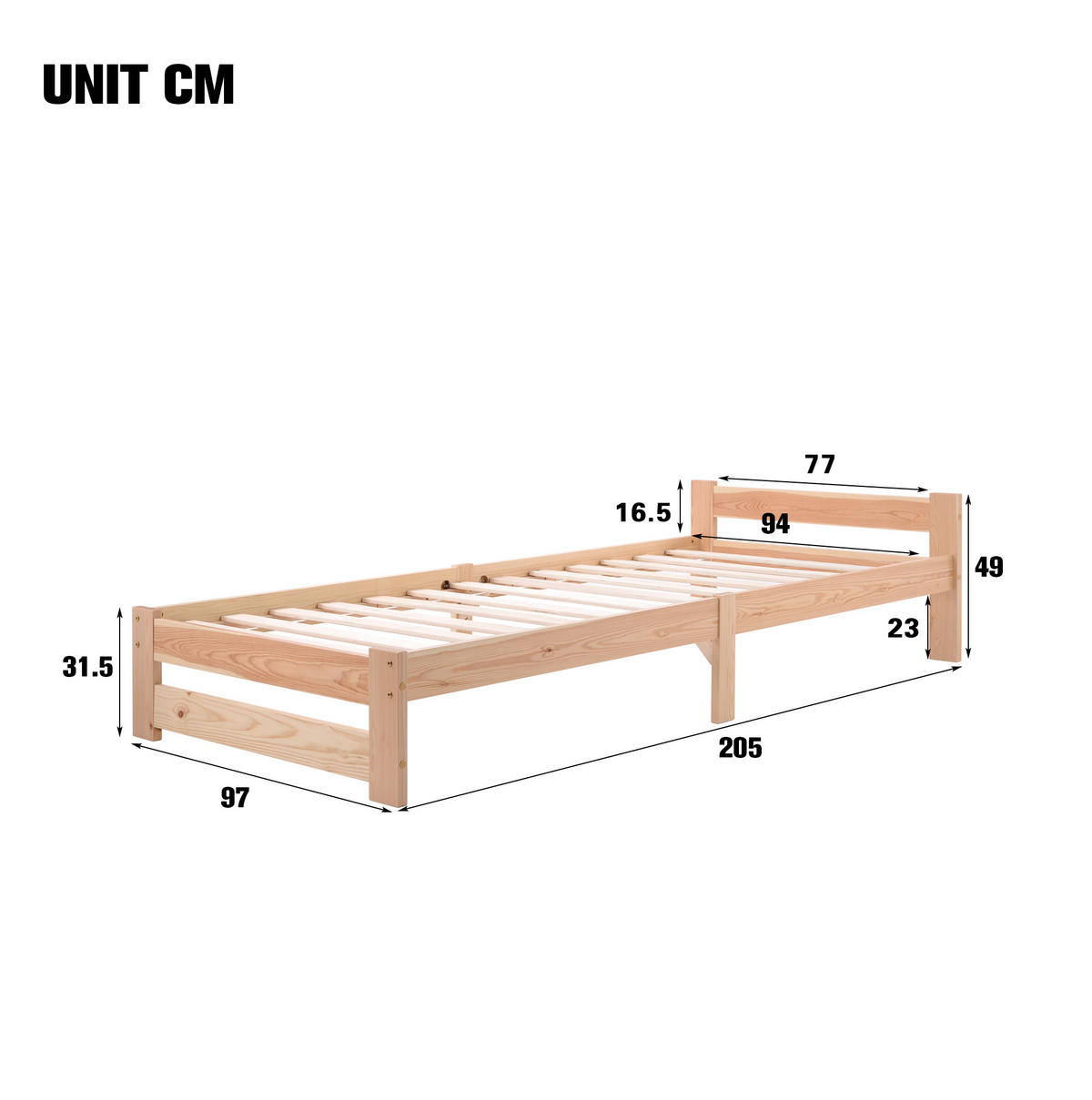 MASSIVHOLZBETT 90/200 cm aus Kiefer mit stabiler Konstruktion und Komforthöhe, Natur - Naturfarben, Holz (90/200cm) - Redom