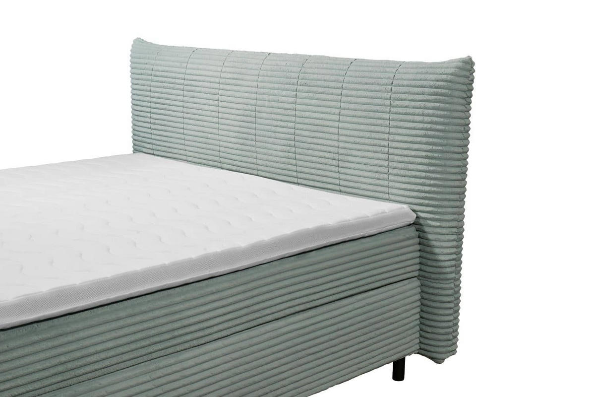 BOXSPRINGBETT 180x200 – Breitcord, Duo 7-Zonen-Tonnentaschen-Federkernmatratze, H3/H4, HR-Lux-Topper - Salbeigrün/Beige, Holz/Holzwerkstoff (180/200cm) - ed exciting design