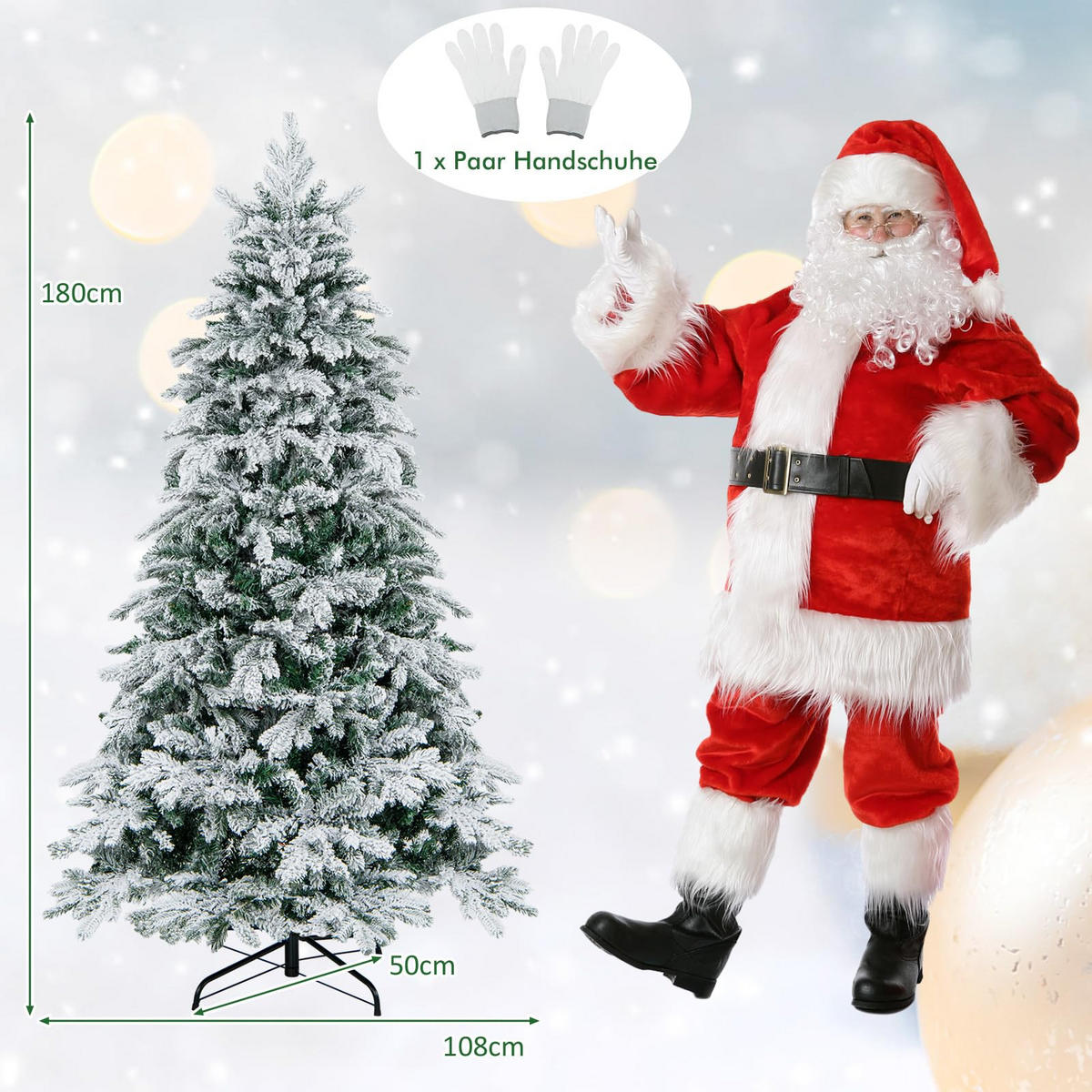 WEIHNACHTSBAUM mit 260 warmweißen LED-Lichtern 180 cm weiß - Weiß, Metall (180cm) - COSTWAY