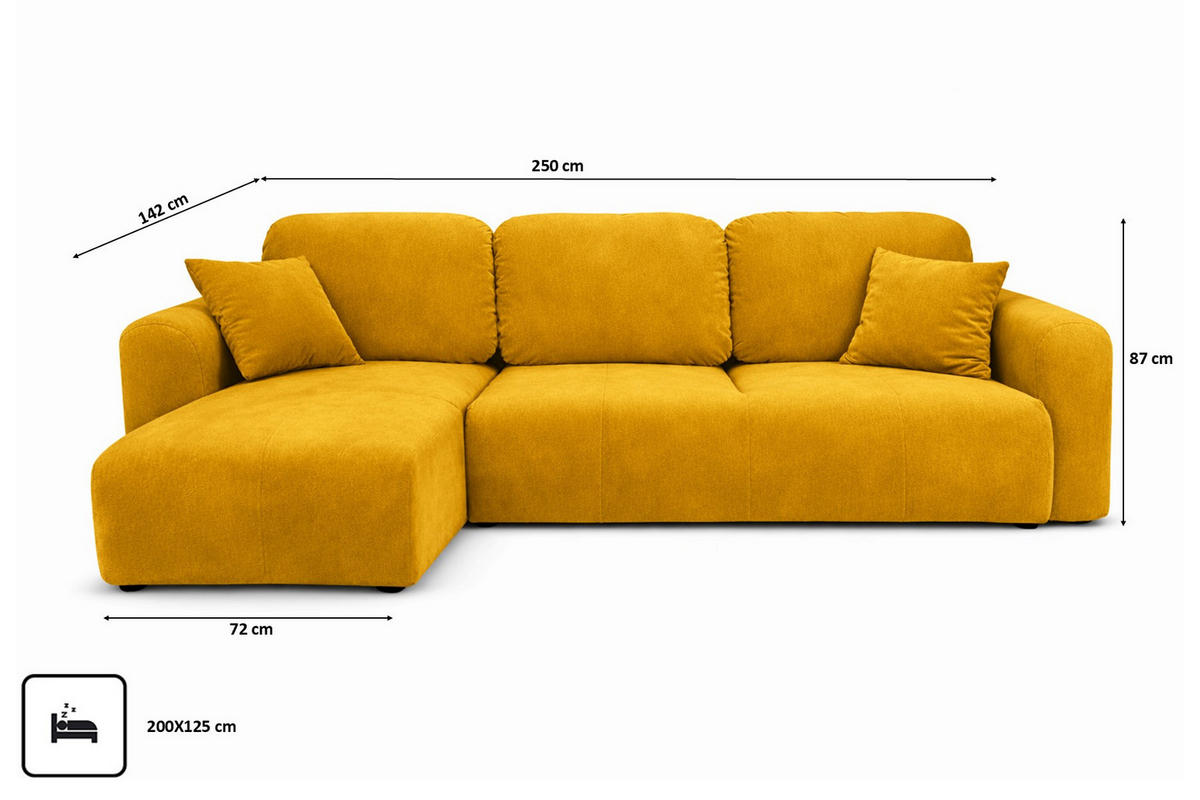 ECKSOFA Mit Schlaffunktion Und Bettkasten, Sofa L-Form Bingo L, Veloursstoff Salvador, Gelb, Links - Gelb, Holz (250/142cm) - Kaiser Möbel