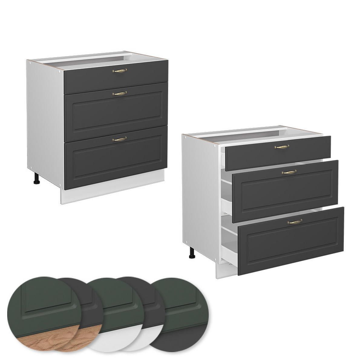 KÜCHENUNTERSCHRANK Fame-Line Anthrazit-Gold 80 cm mit 3 Schubladen AP Eiche - Anthrazit/Weiß, Holzwerkstoff (80/82/60cm) - Vicco