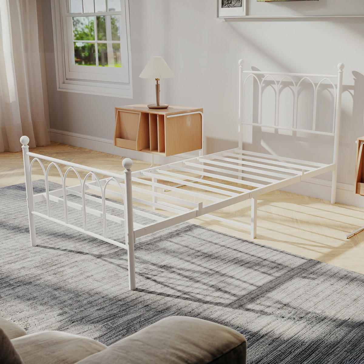 KOVOVÁ POSTEL 90/200 cm s úložným prostorem pod postelí, postel pro mládež s roštem, bílá - bílá, kov (90/200cm) - STILVORA
