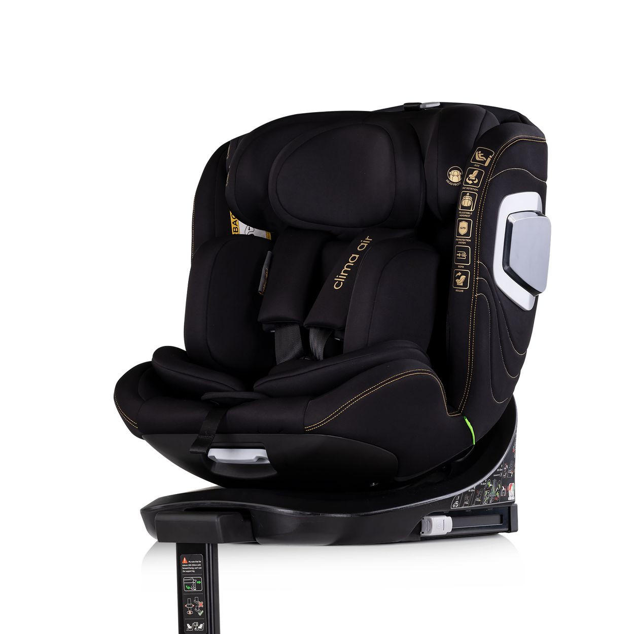 KINDERSITZ Clima Air i-Size schwarz (40-150 cm) Isofix Lüftungs-Heizfunktion - Schwarz, Kunststoff (44/58/54cm) - Chipolino