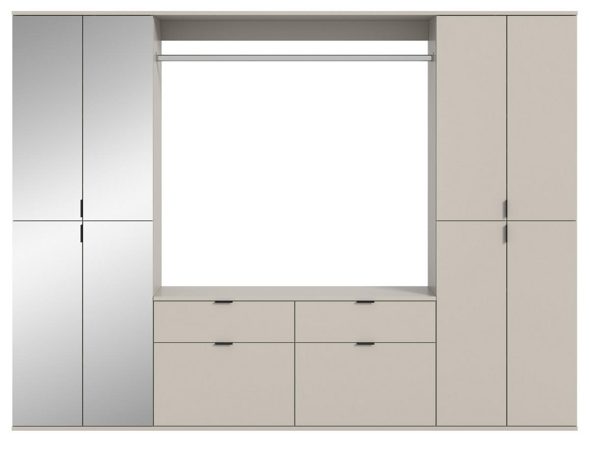 GARDEROBEN-SET Kaschmir 243 x 193 cm, Schuhschrank mit Spiegel - Kaschmir/Schwarz, Glas/Holzwerkstoff (243/193/34cm) - Inn.Furn