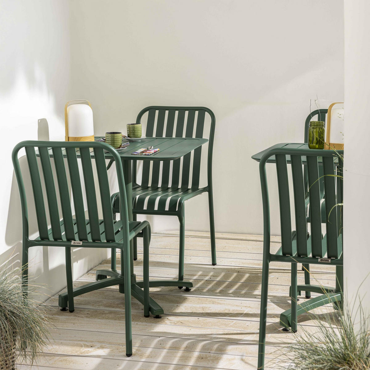 TERRASSENTISCH 70 X 70 cm, Dunkelgrünen - Grün, Metall (60/60/72cm) - Oviala