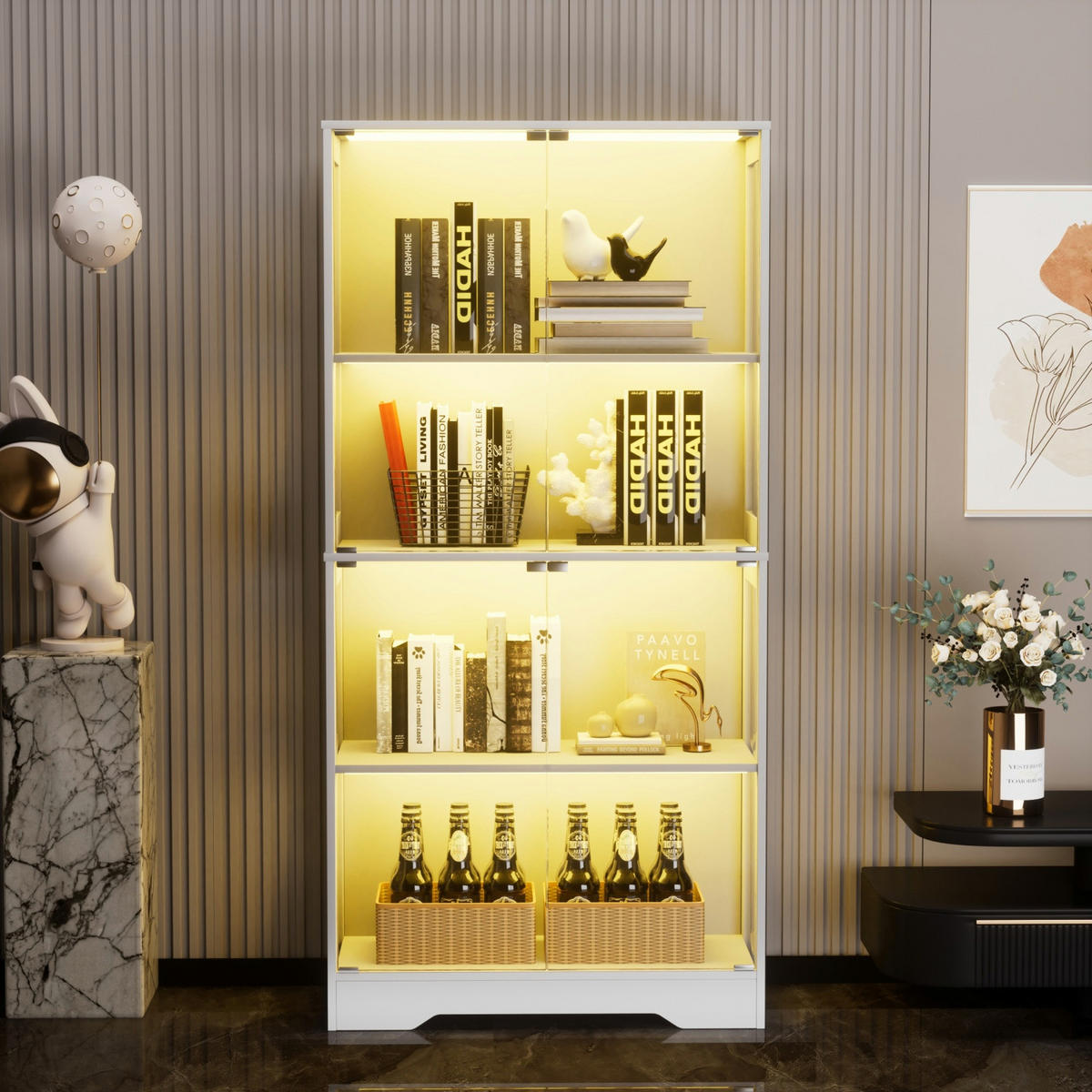 VITRINENSCHRANK mit LED, USB Anschluss und Stauraum Weiß - Weiß, Glas (80/165/35cm) - PARAFTA HOME