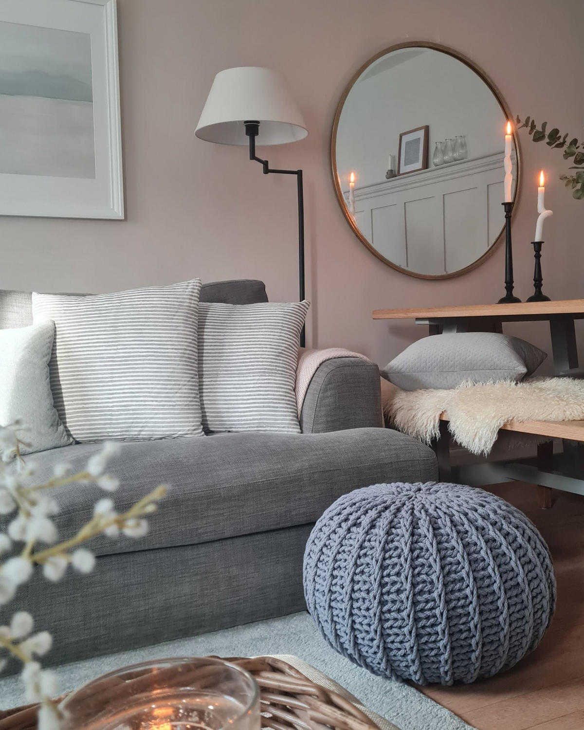 POUF Conrad 50/50/35 cm - gri, materiale naturale/material textil (50/35/50cm) - Beliani