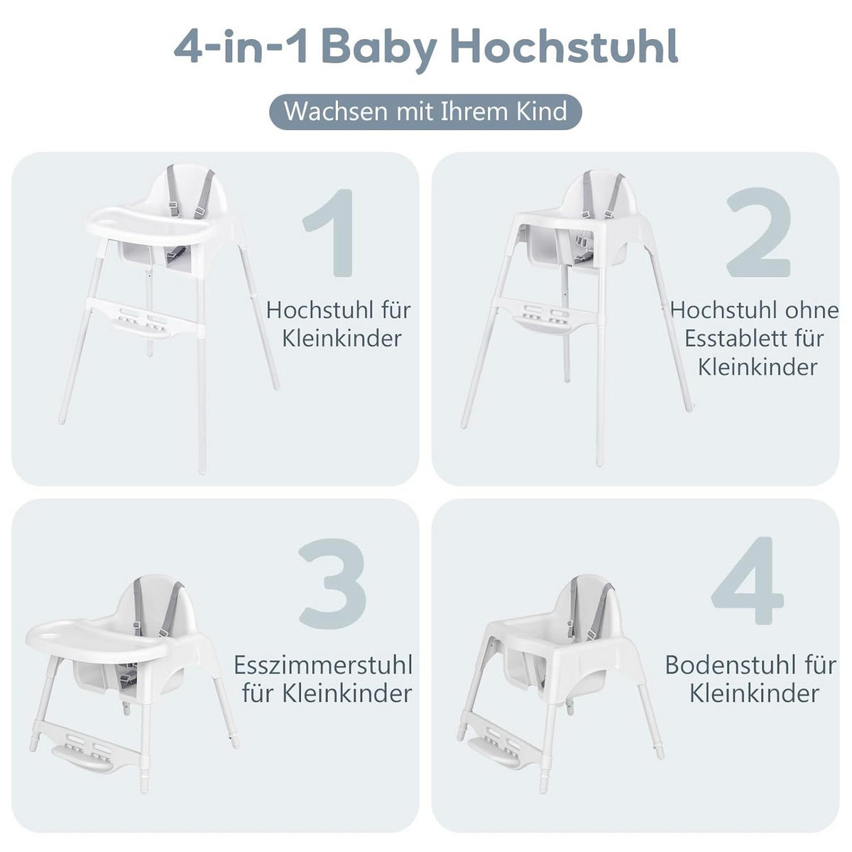 BABYHOCHSTUHL Weiß - Weiß, Kunststoff (61.5/87/66cm) - COSTWAY