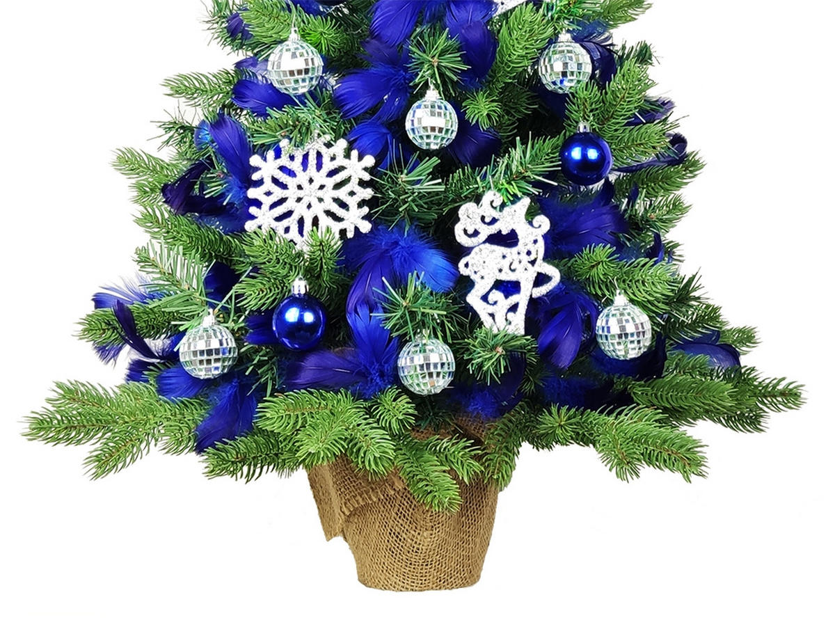 LAALU WEIHNACHTSBAUM geschmückt künstlich VECERNICE 60 cm mit LED-BELEUCHTUNG IM TOPF - Blau/Silberfarben, Kunststoff (60cm) - LAALU