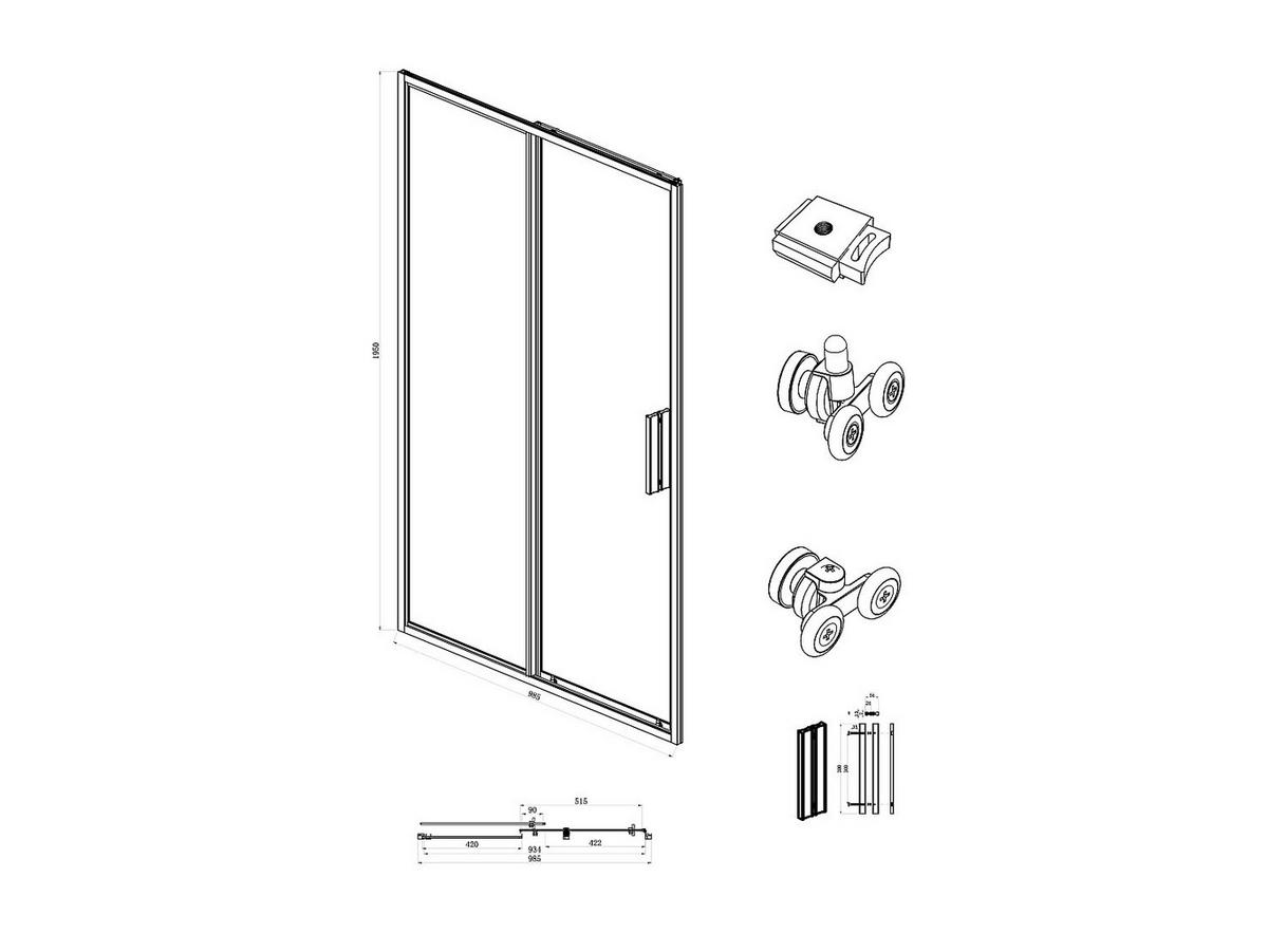 DUSCHTÜR - 100 cm x 0.6 cm - Metall, Glas - Schwarz - TORONI - Schwarz, Glas/Metall (100/195cm) - Vente-Unique