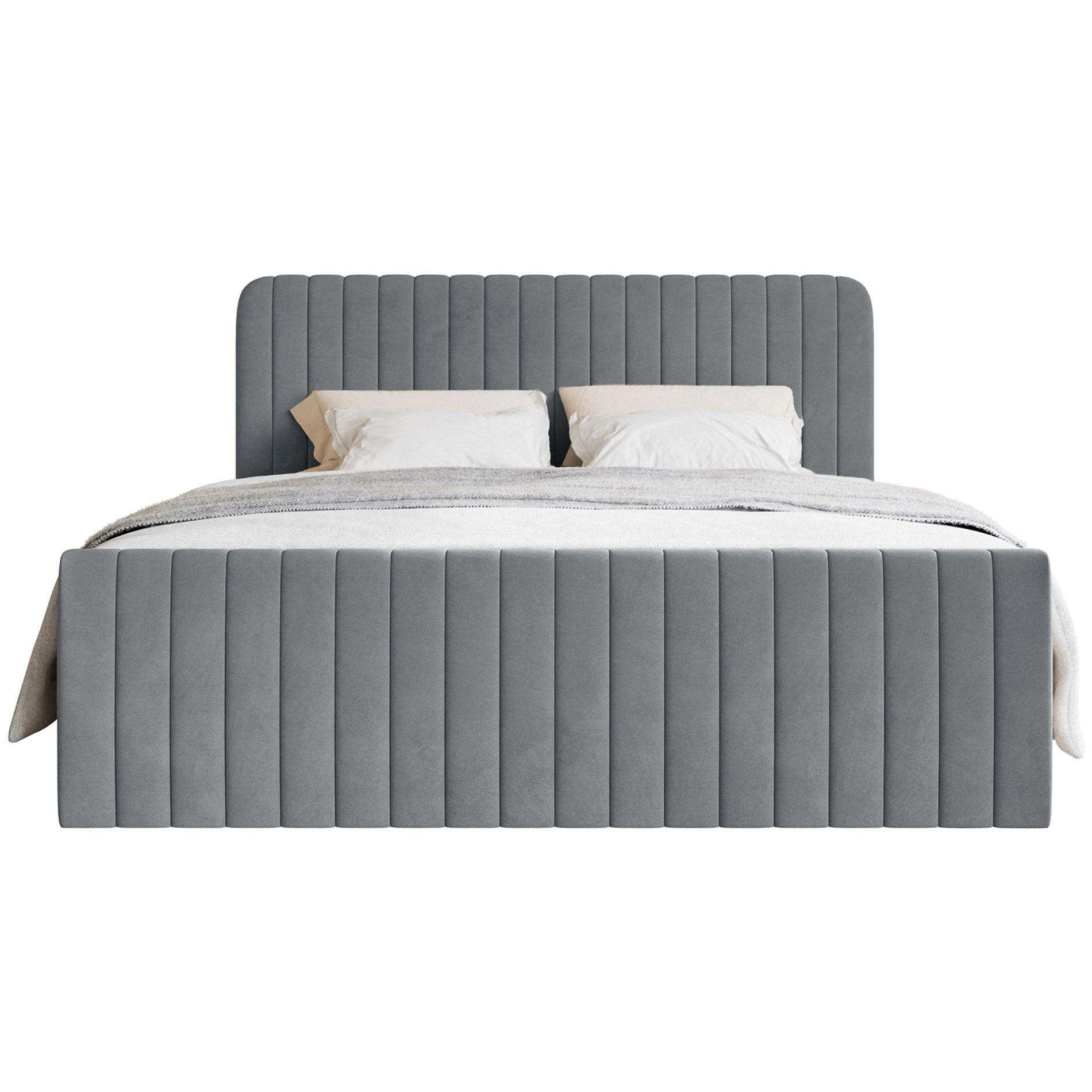 BOXBETT Saliano mit Topper und Samtbezug Grau, 140x200 cm - Grau, Kunststoff/Textil (140/200cm) - Selsey