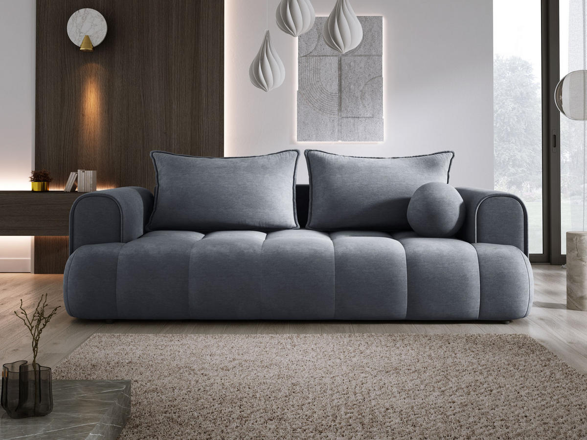 SOFA COCO SCHLAFSOFA mit Bettfunktion, CLOUD Stoffbezug, 2-Sitzer, freistehend, Größe: 250x105x90 cm, Dunkelgrau - Zinkfarben, Holz/Textil (250/90/105cm) - DomoHome