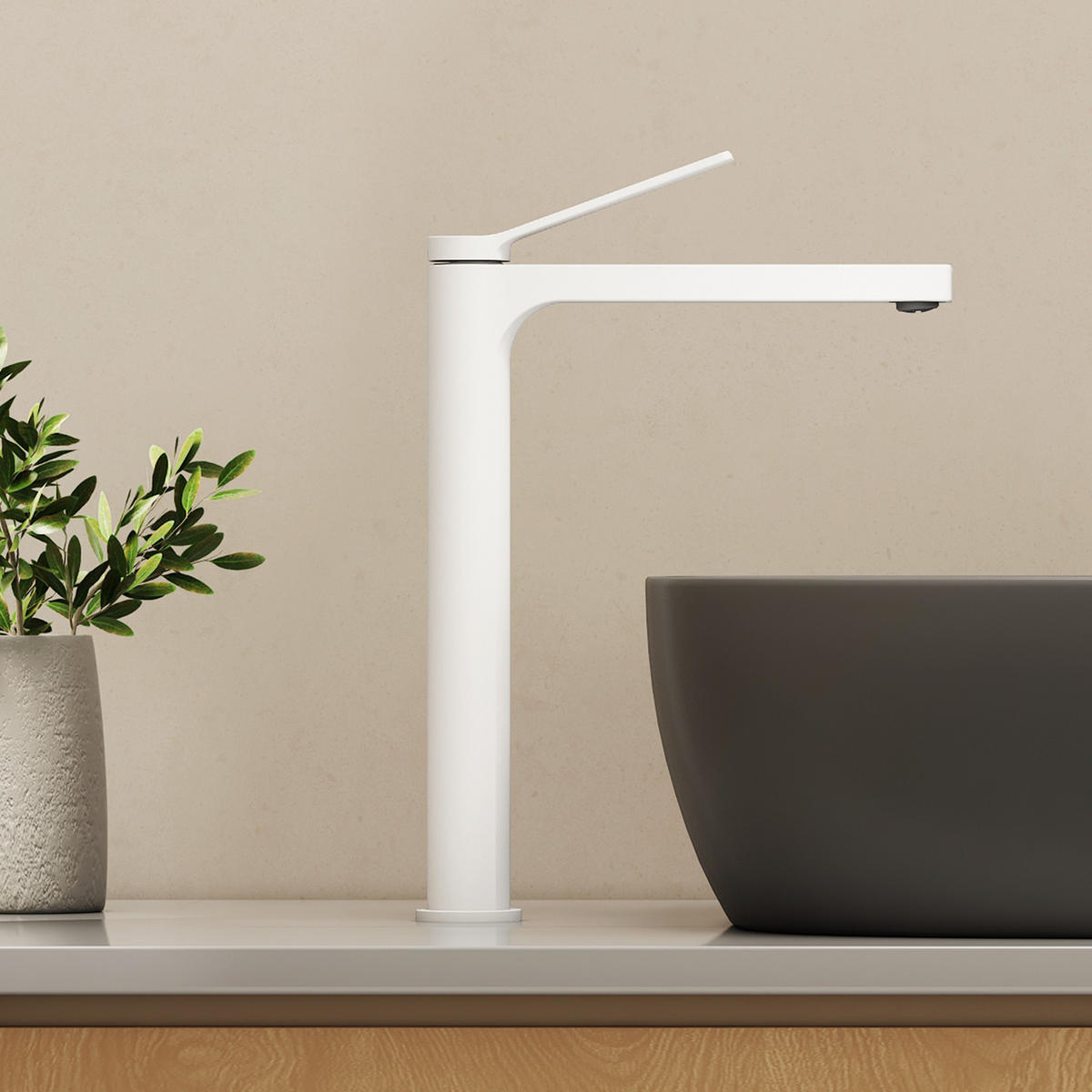 WASCHTISCHARMATUR mit Zertifiziertem Filterelement Weiß Matt Hoher Stil - Weiß, Metall (23.3/4.6/33.5cm) - EMKE