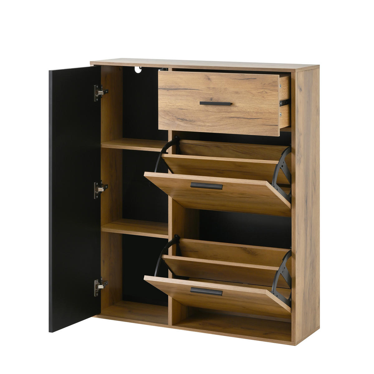 SCHUHSCHRANK mit Schublade 3 Türen drehbare Schuhregale verstellbare Einlegeböden Spanplatte modernes Design - Naturfarben, Holzwerkstoff (80/95.5/24cm) - EVRYAE