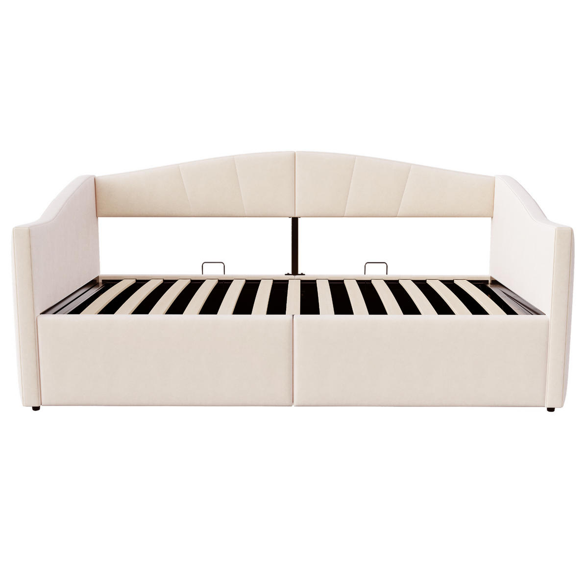 POLSTERBETT 90/200 cm Beige aus Samt mit Bettkasten und Armlehnen - Beige, Textil (90/200cm) - Flora Grace