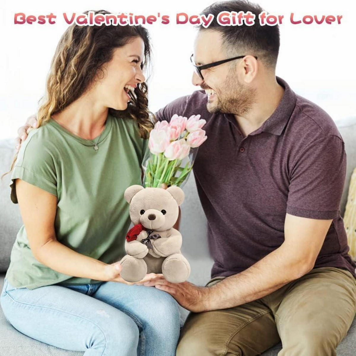 PLÜSCH-TEDDYBÄR mit Rose 23 cm Braun - Braun, Textil (5/10cm)