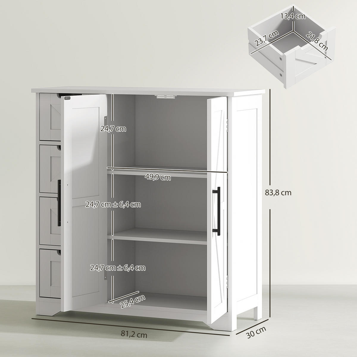 BADSCHRANK Weiß 81,2/30/83,8 cm - Weiß, Holzwerkstoff (81.2/83.8/30cm) - PANGIVO