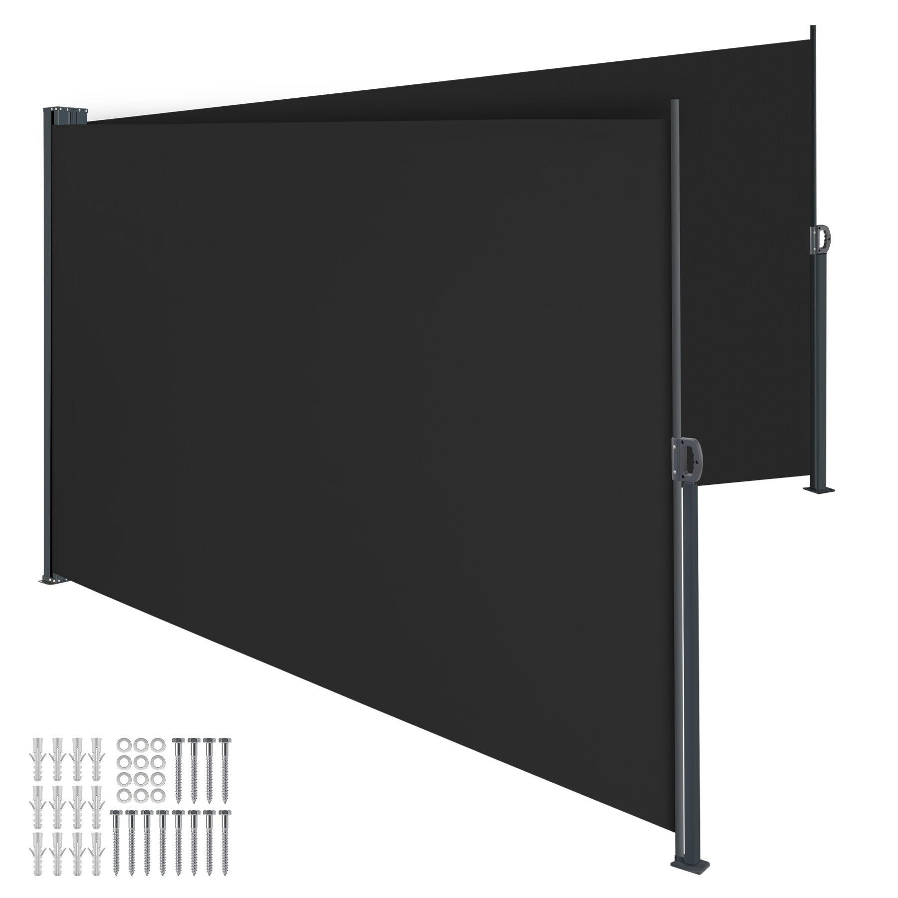 DOPPEL-SEITENMARKISE , ausziehbar, mit Aufrollmechanismus, schwarz - Schwarz, Textil (600/180/9cm) - tectake