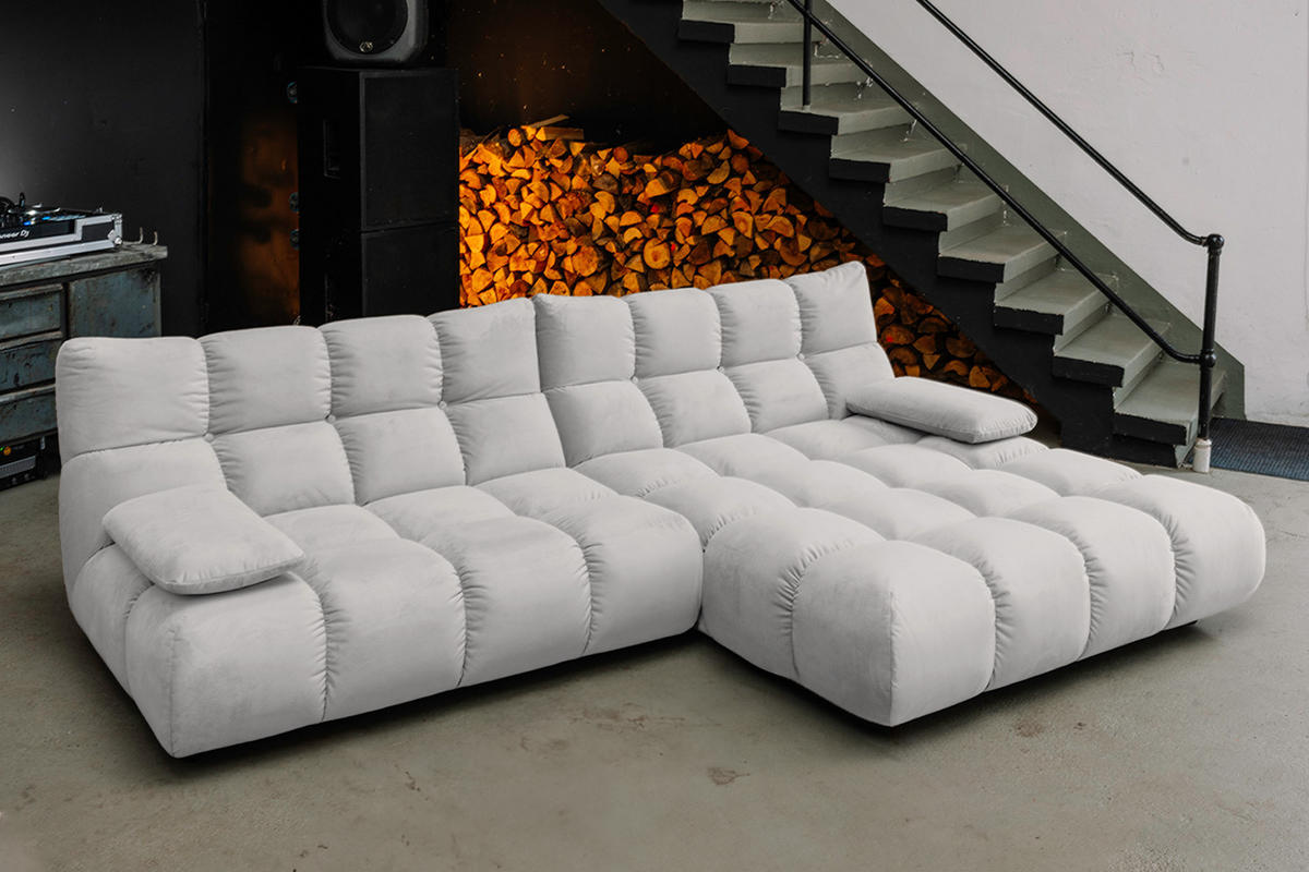 ECKSOFA VIVIEN Silber Velvet - Silberfarben/Schwarz, Kunststoff/Textil (290/178cm) - KAWOLA